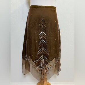 New Y2K Taunt Skirt Small Brown Sequin Beaded Asymmetrical Fairy Boho Whimsigoth